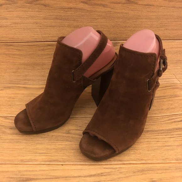 Frye Shoes - Frye Dani Shield Sling Peep Toe Ankle leather suede cognac tan Booties, 9.5